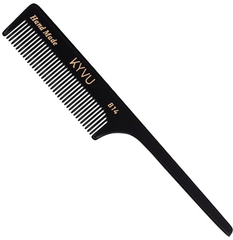 KYVU B14 kam med handtag – handgjord fintandad stylingkam – 18,7 cm – cellulosaacetat, svart finish