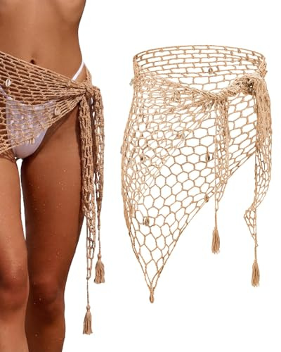 KAHZOR 1 Pieza Pareo Playa Mujer, Falda Corta Crochet Ahuecado, Tejido a Mano, Sexy Bikini Cover-Up para Verano, Piscina y Fiesta