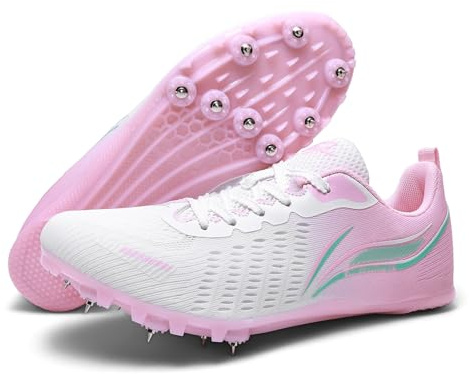 Dwihuize Zapatillas De Atletismo Mujer Zapatillas Ligeras con Clavos Zapatillas De Running para Niños Zapatillas De Carreras para Entrenamiento De Velocidad Y Salto,Rosado,36 EU