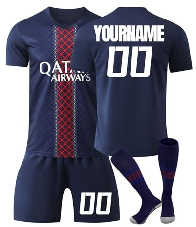 Maillot de Foot Personnalisé Enfant Homme, Personnalisable Nom Numéro Maillot Football Paris Ensemble Foot Enfant T-Shirt, Short et Chaussettes，Disponible en Tailles Enfant et Adulte