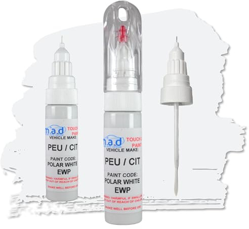 madAUTO Car Touch Up Paint Pen Compatible with EWP / 96 WHITE Peugeot Parter Berlingo Bipper Boxer Van - 20ml Precision Scratch Repair Kit with Needle & Brush - Exact Colour Match (Just Paint)