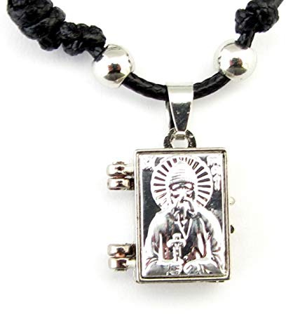 Christlich-orthodoxe griechische religiöse Halskette mit Medaillon mit Edelstahl-Kreuz und Ikone des Heiligen Paisios / 56