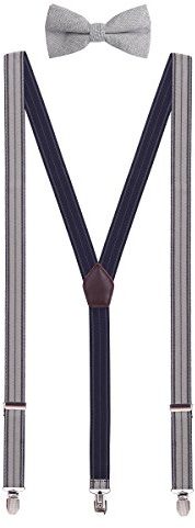WANYING Herren Jugendliche Breite 2,5cm Y-Form 3 Clips Hosenträger & Baumwolle Fliege 2 in 1 Set Casual Business Party Hochzeit - Gestreift Grau