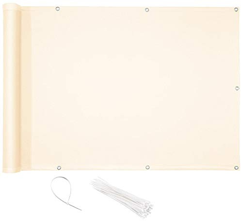 CelinaSun Brise-Vue Balcon 0,75 x 6 m PES Polyester Blanc crème Brise-Vue pour Balcon paravent bâche Jardin Balcon œillets Serre-câbles imprégné