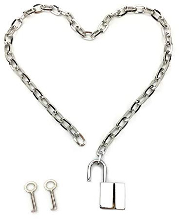 Succuba Padlock Necklace Chain Collar Choker with Two Keys and Box for Women, Men and Pet, 20 inches, Metal