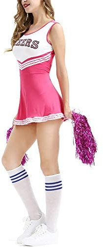 Runstarshow Damen Cheerleader Kostüm Halloween Kostüm Kleid Cheerleading Uniform Kleidung mit 2 Pompoms