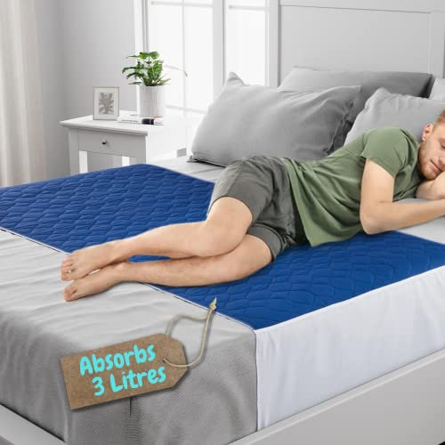 Lynmark® Waterproof Bed Protector with Tuck-In Flaps - Washable Bedwetting & Incontinence Sheets Absorb Up to 3 Liters - Leak-Proof OEKO-Tex Certified Cotton Mattress Pad for King Bed - 150x85cm, Navy
