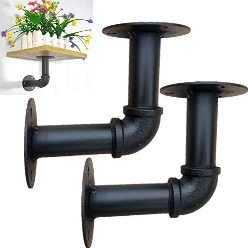 2 Stück Eisen Rohr Regalhalter,Pipe Regalträger Vintage,Wandregal Regalhalterung L - Form,Regalunterstützung Regalhalterung,Rohrdurchmesser 2cm,Schwarz(10x10cm)