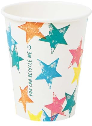 Talking Tables Pack of 8 Star Paper Cups (225ml / 8oz)| Rainbow Party Supplies, Home Recyclable, Eco-Friendly, Unisex | Disposable Tableware for Kids Birthdays, Garden Picnic, BBQ, STARCUPS, BB-STAR-ECO-CUP