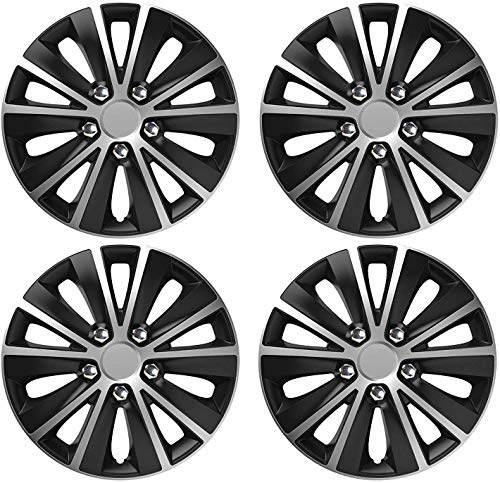 UKB4C 13 14 15 16 Alloy Look Black & Silver Stripe Multi-Spoke Wheel Trims Hub Caps Covers Protectors (16)