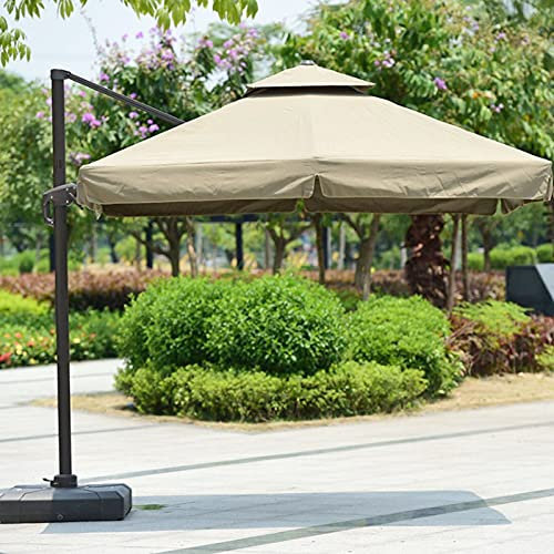 Sombrilla Patio para Exteriores, Parasol Excéntrico de Jardín, Mástil de Aluminio con Manivela, Parasol Resistente al Viento con Base de Inyección de Agua para de Terraza de Jardín,Piscina,Beige,2.5M