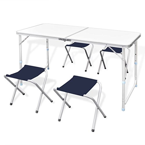 Susany Campingtisch Klappbar mit 4 Klappstühlen Campingtische Stühle Sitzgruppe Koffertisch Gartentisch Klapptisch Picknicktisch Aluminium