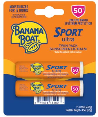 Banana Boat Sport Ultra SPF 50 Lip Sunscreen Twin Pack SPF Lip Balm Pack, Banana Boat Lip Balm SPF 50, Oxybenzone Free Sunscreen, Lip Sunblock, Travel Size Sunscreen for Lips, 2 Pack