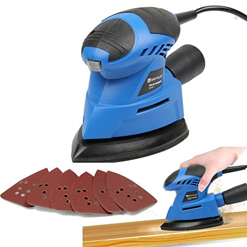 Detail Sander Electric Sander Sanding Machine for Wood, 130W 12000 RPM Mouse Palm Hand Sander with 6 Pieces Sandpapers, Compact Random Orbit Sander Machine with Dust Collector, Multi DIY Power Tool