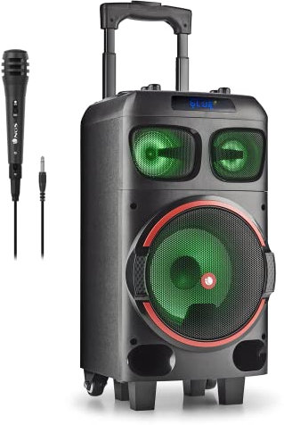 NGS Wild Dub Zero - Altavoz portátil de 120W Compatible con Tecnología Bluetooth y True Wireless Stereo, Subwoofer 8” + Doble Tweeter 3(Micro SD/USB/AUX IN/), Ruedas, Color Negro