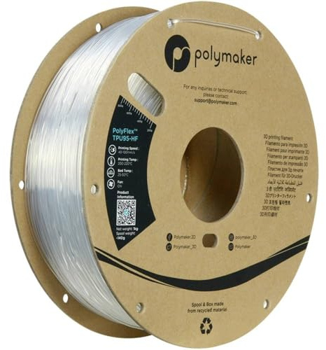 Polymaker High Flow TPU Filament 1.75 Clear, Shore 95A Flexible Filament 1.75mm, 1kg