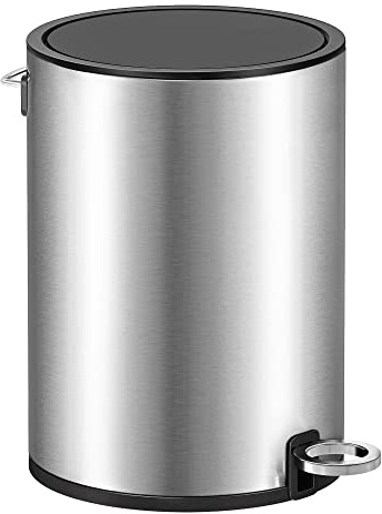 SONGMCIS Pattumiera per Cosmetici, 3 L, Pattumiera da Bagno, con Coperchio, Chiusura Morbida, con Pedale, Interno in Plastica Rimovibile, per Bagno, Ufficio, Acciaio, Argento Metallico LTB011E01