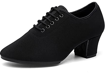 Inlefen Damen Latein Tanzschuhe Salsa-Tango Schnüren Leder Tanzen Blockabsatz Tanzschuhe