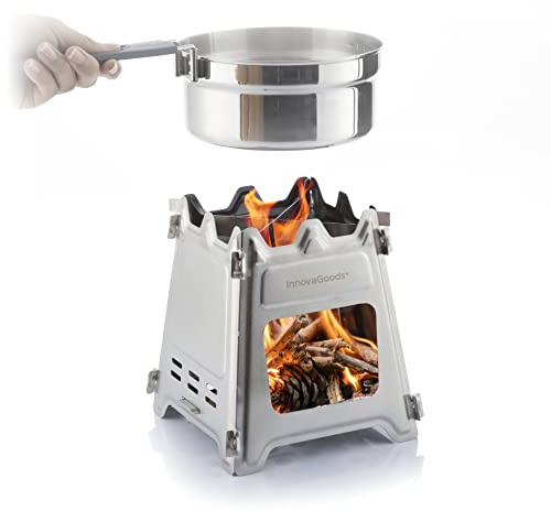 InnovaGoods® Hornillo de Acero Desmontable para Acampada Flamet, Cocina al Aire Libre de Forma rápida y Sencilla, diseño Compacto y Ligero, Ideal para Acampar