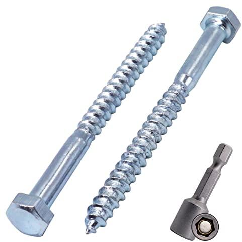 SKIR'CO (50 Stück) DIN 571 verzinkter Stahl Sechskant-Holzschrauben M5 x 60 mm, Schrauben, Sechskantschraube, Schlüsselschrauben (mit magnetischem Sechskant-Bit)