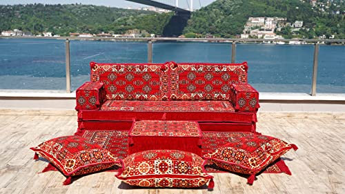 Rotes arabisches Sofa, Lesesofa, Bodencouch, Lesesofa, Zweisitzer, Sofa Vintage, Sofa Wohnzimmer, aufblasbares Sofa (Sofa Komplettset)