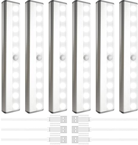 SIXDEFLY Led Motion Sensor Closet Lights 6 Pack, Wireless Under Cabinet Lighting Rechargeable Under Counter Lights, Homelife Motion Sensor LED Lights, Night Light Bar for Kitchen Wardrobe
