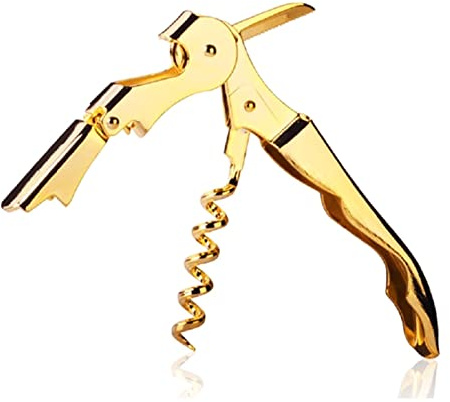 OURECO Apri Bottiglia Cavatappi Multifunzione Cavatappi in Oro Placcato Oro Doppia Cerniera Cameriere Cameriere Cucchiaino Cucchiaio Cavatappi Bar da Cornice Apri Bottiglia Vino