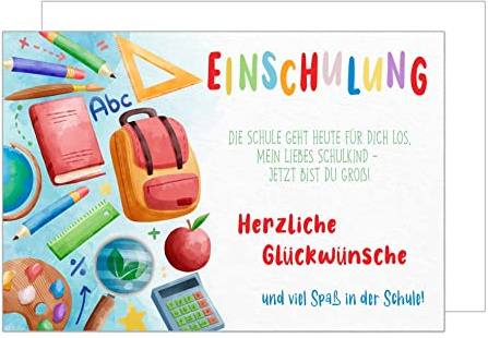 Edition Seidel Premium Glückwunschkarte zur Einschulung mit Umschlag. Einschulungskarte Grußkarte Karte zum Schulanfang Schuleinführung Schulstart Spruch Mädchen Junge 1. Klasse (ES129 SW023)