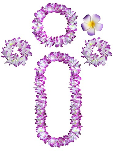 duoyif Blumenkette Hawaii Deko 5Pcs Hawaii Kette Blumen Mit Halskette Stirnband Armband Haarclips, Leis Luau Hawaiikette Für Weihnachten Karneval Neujahr Hawaii Party Bühnendekor (lila)