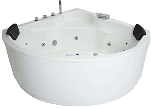 Basera® PREMIUM Indoor Eck-Whirlpool Badewanne Nendo 149 x 149 cm mit 21 Massagedüsen, Heizung, Ozongenerator, Bodenansaugung, Wasserfall, LED-Ambiente, Touchpanel, Bluetooth, Radio