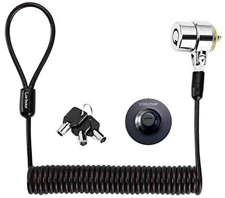 LORADAR 8Feet 3keys Security Retractable Cable Lock Portable Keyed Laptop Lock for Monitors, Laptops, MacBooks, Tablets, iPad,Mac Mini, (Keyed Different+Black Anchor Plate) (1 Pack)