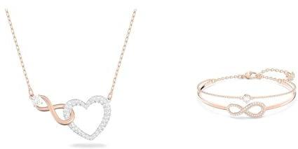 Swarovski Infinity Halskette, Unendlichzeichen und Herz, Weiss, Metallmix & Infinity Armreif, Unendlichkeit, Weiss, Roségold-Legierungsschicht