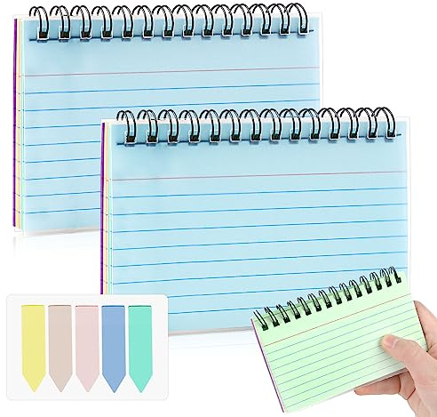 Revisionskarten, 100 Blatt, liniert, Spiralbindung, Karteikarten, 7,6 x 12,7 cm, 2 Packungen farbige Notizkarten und Index-Tabs, reißbare Karteikarten, Papier für Büro, Zuhause, Schule, Studium