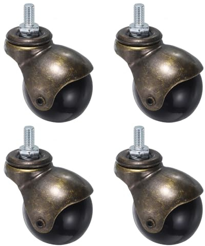 sourcing map 2 Inch Ball Caster Wheels, 4pcs Threaded Stem Caster 360 Degree Rotatable Caster Wheels for Furniture, Bronze Tone