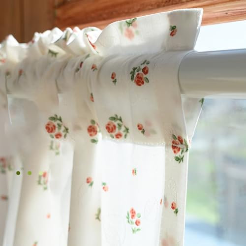 Scheibengardinen Baumwolle, Weiß Gardinen Fenstergardinen Blumen Bistrogardine, Landhausstil Küche Kurzgardinen, Fensterschal Kurzvorhang Für Küche Wohnzimmer Landhaus 1er Pack (B 60 x H 80 cm)