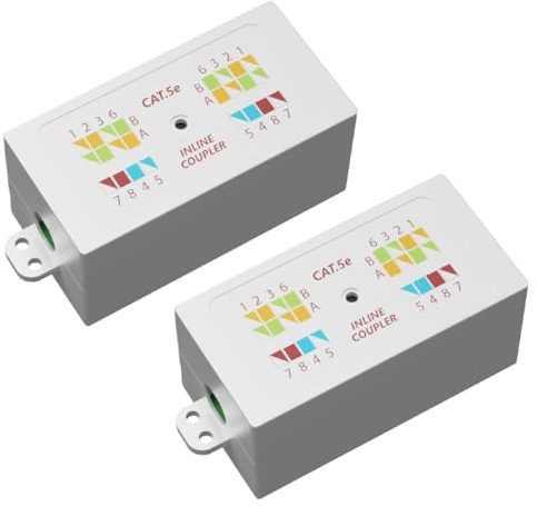 rhinocables RJ45 Cat 5e Ethernet Joiner | Inline Krone Punchdown Coupler for Solid LAN Cabling | IDC Box for Reliable Internal Extensions, Repairs & Gigabit Network Continuity, White (2 Pack)