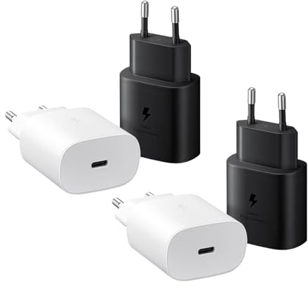 25W (USB Typ-C) (2Weiß+2 Schwarz) Ladegerät 3A/5V 2.77A/9VUSB Stecker USB Netzteil USB Ladestecker USB Netzstecker USB Adapter Kompatibel mit Samsung Galaxy S24/S23/S22/S21 Xiaomi Huawei | Samsung Galaxy S26 S25 S24 S23 S22 S21 S20 Ultra A56 A55 A54 A36 A35 A74 A73 A12 A32 A42 A52 A72 A51 A71 Schnellladegerät