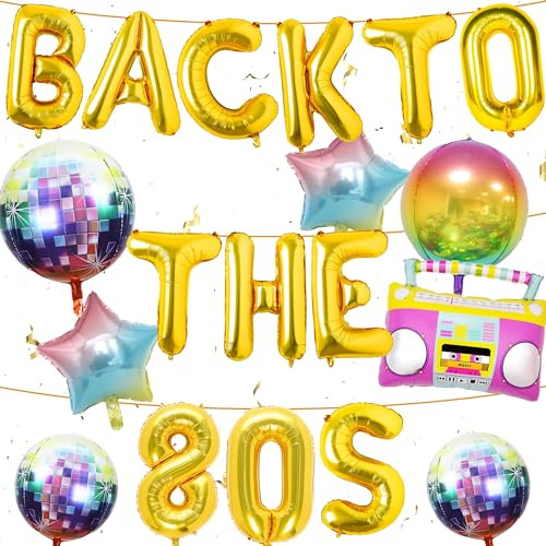80er Party Deko Ballon Set - 19 Stück Disco Dekoration Luftballons Back To The 80s Folienballon Radio Luftballon 80er Jahre Hip Hop Retro Theme Partyzubehör