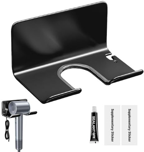 Support Mural pour Sèche-Cheveux et Outils de Coiffure - Installation Facile sans Perçage - Design Moderne et Élégant - Durable et Stable - Économie d'Espace - Convient à la Plupart des Modèles - Noir