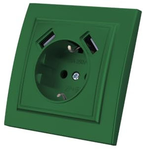 Prise Murale avec Prise Encastrable USB,2 prises USB,Prise murale d'intérieur 250V AC 16A,Prise de terre plus vert,EP-10