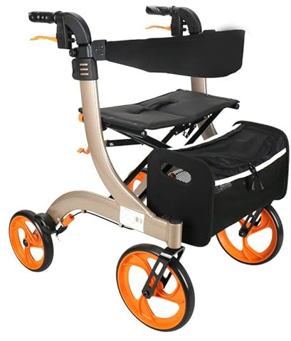 AGEDOR Elektrischer Rollstuhl, zusammenklappbar, mit Doppelbremsen, Sitz und abnehmbarer Aufbewahrungstasche, verstellbare Höhe, Champagnerfarbe