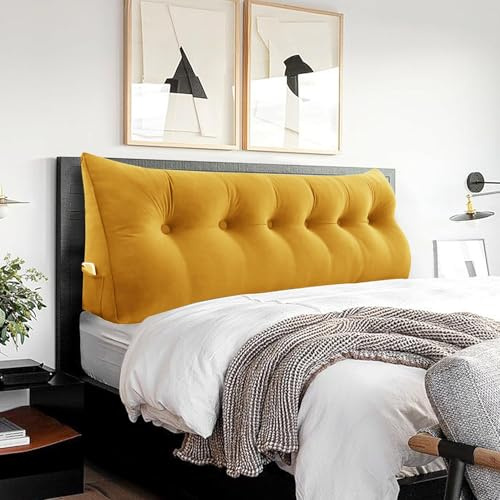 BNCKTRD Kopfende Großes Rückenkissen Bequemes Lesekissen und Rückenteil im Bett Rückenlehne Kopfkissen Langes XXL Kissen für Sofa, Couch, Wandkissen Polster Samt Gelb 180cm