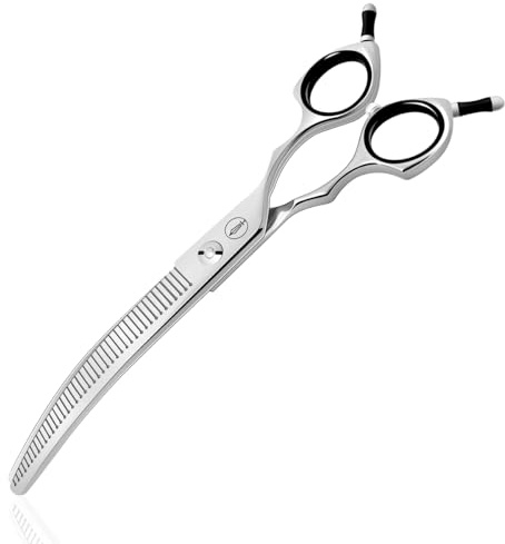 HASHIMOTO Ciseaux de toilettage incurvés pour chien, 42 dents, taux d'amincissement de 50 %, légers, conçus pour enlever rapidement la prolifération tout en laissant une finition naturelle pour les