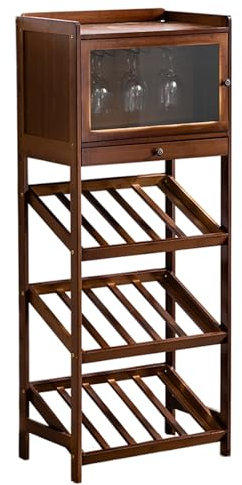 CTREVL Freistehender Flaschenregal mit Glashalter und Tischplatte, Bar Schrank, Weinschrank mit Weinglashalter, Weinschrank mit Stauraum, Geeignet für Wohnzimmer, Esszimmer und Bar