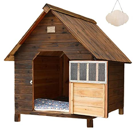 Hundehütte aus Holz mit Tür und Kissen für große Hunde Outdoor Hundehütte für XL Größe Wetterfest und Bequem Hundebedarf