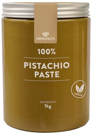 ORIGONUTS - Pasta de pistacho - 100% pistachos sin sal, sin azúcar y sin colorantes - para pasteles, galletas, tartas, cremas, postres, helados, chocolate dubai, repostería - 1kg