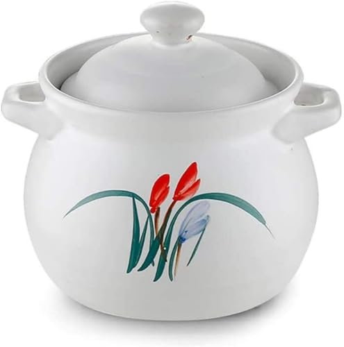 XFZJCHAP Olla de Barro para cocinar cazuela de cerámica con Tapa y Mango, Olla de Barro Profunda Hecha a Mano, Utensilios de Cocina, cazuela