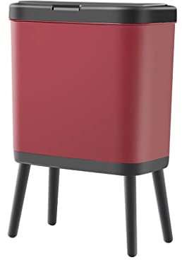 HPTHLY Poubelle À Pied Haut Poubelle De Cuisine Simple Et Légère De 15 litres avec Couvercle Et Anneau De Pression Poubelles Poubelle Recyclable Poubelle,Rouge-15L