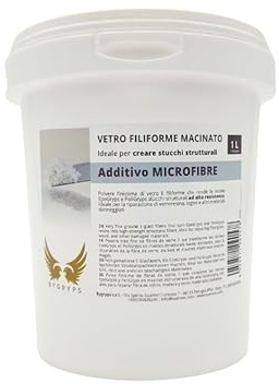 BYGRYPS Additif microfibre pour résine 1L, poudre fine prémélangée de fibre de verre et broyée pour mastics structurels pour réparations de fibre de verre, bois et matériaux endommagés