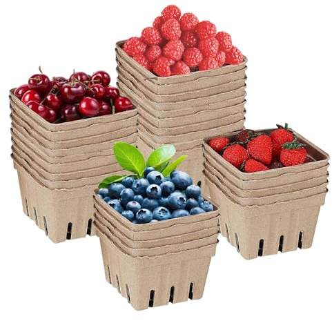 Cesta de Bayas de Fibra de celulosa, Cesta de Bayas de Papel, 50 cestas de | fibra de pulpa, contenedores para bayas de pinta y bayas, recipiente ventilado para frutas y, cajas de cartón de frutas